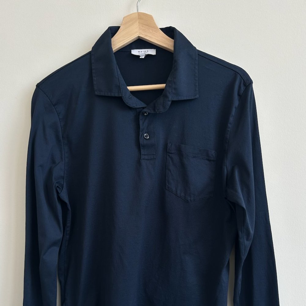 EUC Men's Reiss Long-Sleeve Polo Blue Medium